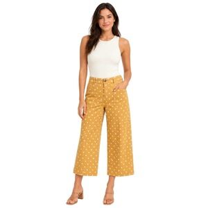 Maeve Anthropologie The Colette Wide Leg Pants Mustard Yellow Polka Dot Size 26